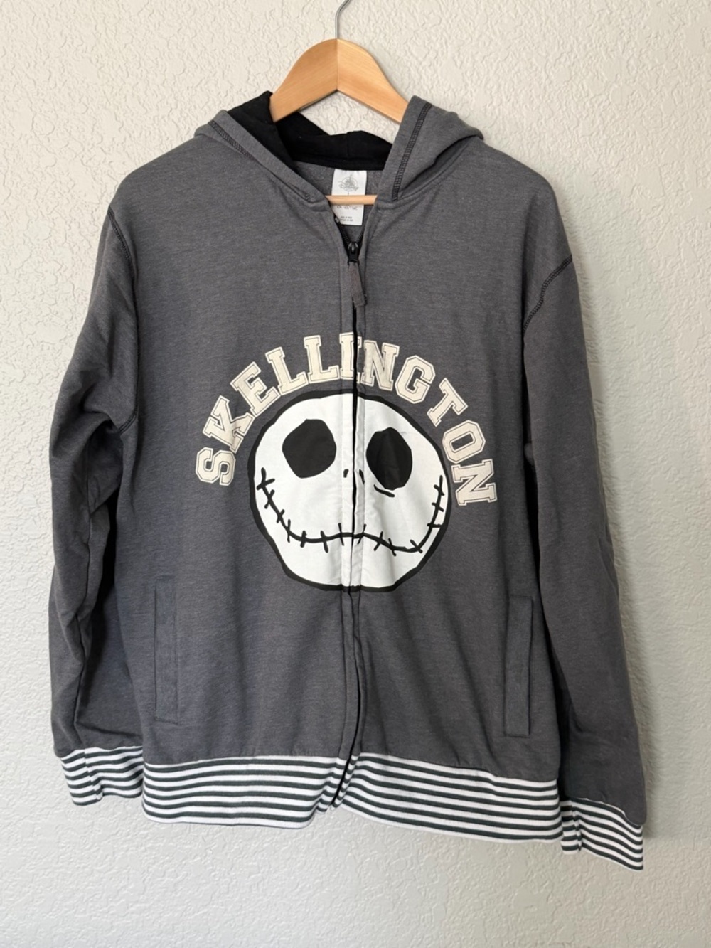 Disney Parks Gray Skellington Zip-Up Hoodie with Striped Hem - small spot